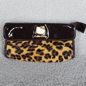Sanrio Hello Kitty Wallet Brown Leopard Print Faux Fur Rectangle Zip Shiny